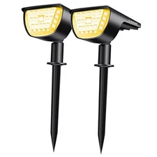  Solar Spot Lights Outdoor, 3 Lighting Modes IP65 Waterproof 2 Pack Warm White