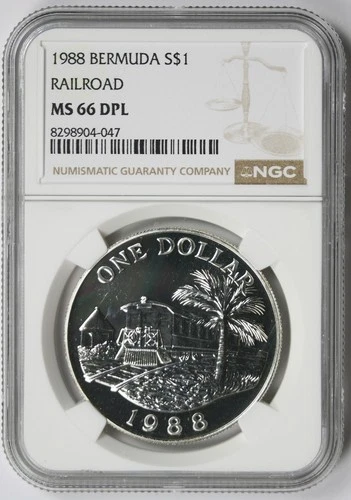 1988 Bermuda Railroad .925 Fine Silver One Dollar $1 MS 66 DPL NGC