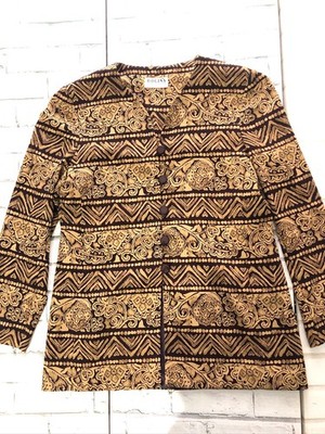 DOLINA Blazer Jacket Gold Black Aztec Boho Vintage Artsy Festive Sz 12 