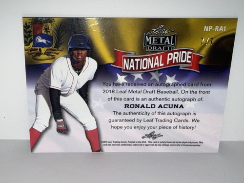 2018 Leaf Metal Draft National Pride Black Wave  Ronald Acuna Jr  Rookie Auto /7 - Afbeelding 5 van 7