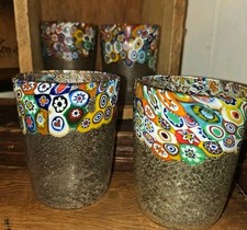4 pièces petits gobelets en verre Millefiori Aventurine tache MURANO Italie art vénitien
