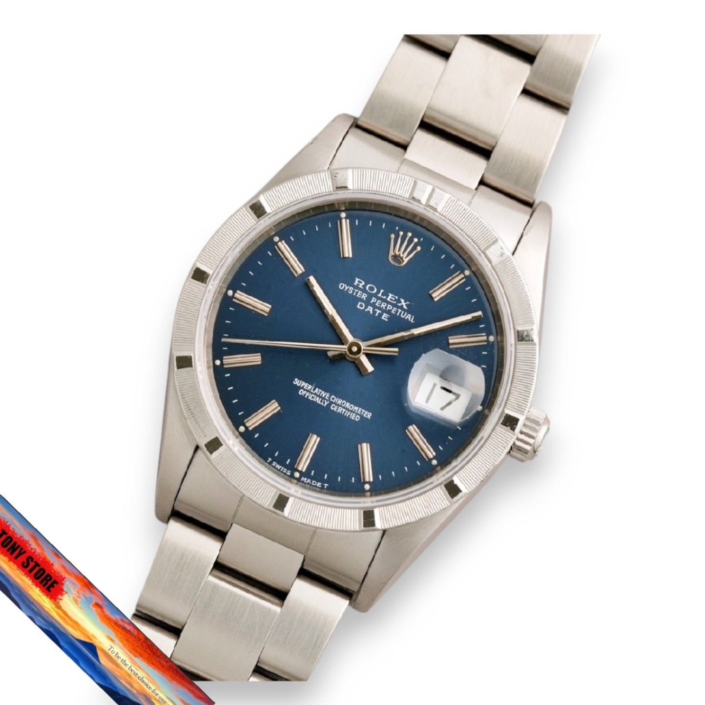 Rolex Oyster Perpetual Date 15210 S Engine Turned Bezel Blue 1993