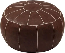 Decorative Pouf Foot Stool Round Unstuffed Leather Ottoman Saddlebrown 