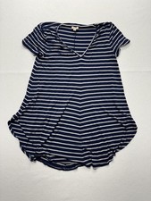 Cremieux T-Shirt Dress Womens XS Blue Stripe V Neck Short Sleeve Jersey Stretch