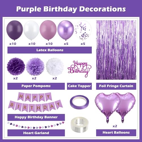 Décorations D'anniversaire Violettes Et Blanches, Fournitures De Fête Violettes Avec Pompons En Soie, Bannière