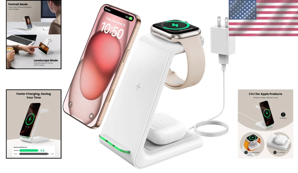 Universal 3-in-1 Wireless Charging Dock for All Apple Devices - 18W Rapid Charge - Image 2 of 4