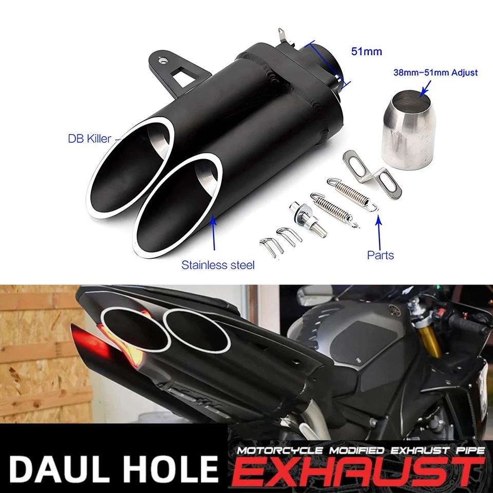 Tubo de escape doble orificio 280 mm puntas de silenciador para Honda CBR1000RR CBR600RR CBR500R Foto 3 de 4