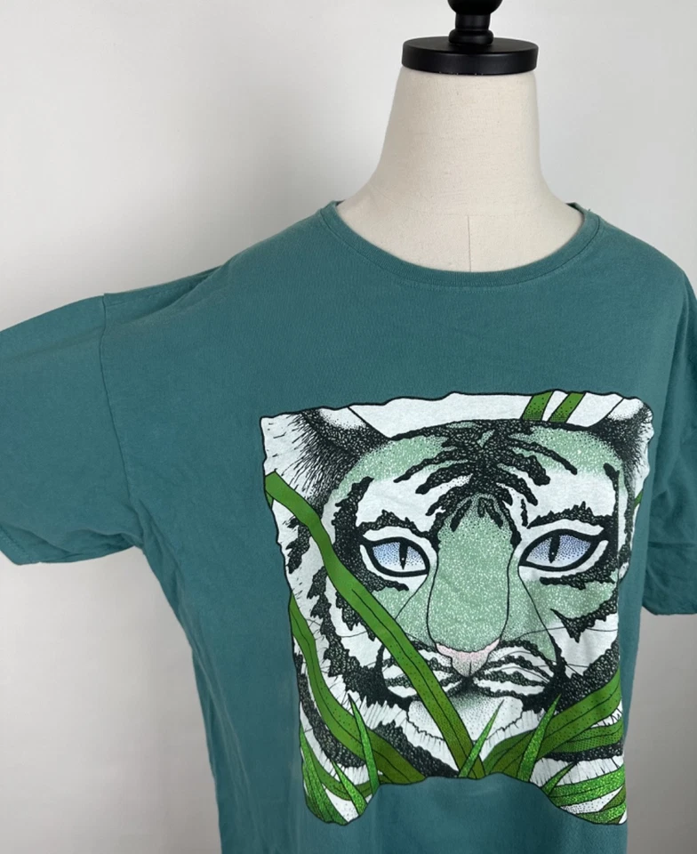 Винтажная женская футболка для сна с принтом природы 90-х один размер снежный барс джунгли зоопарк - Изображение 3 из 4