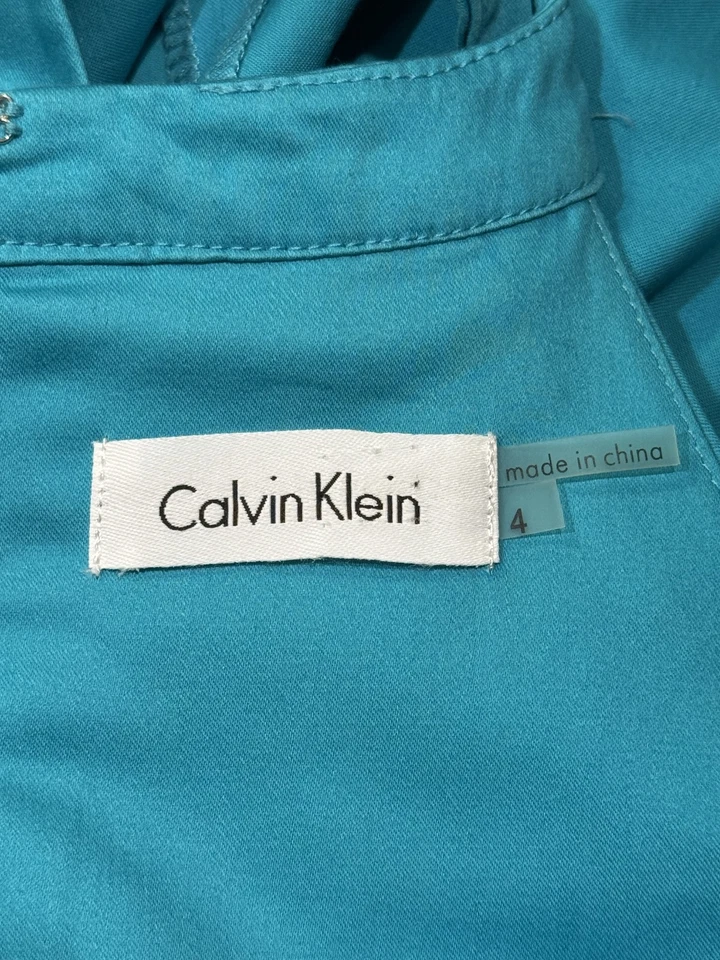 Vestido Vaina Azul Calvin Klein Para Mujer 4 Algodón Clásico Halter Cinturón Pre Loved Foto 4 de 4
