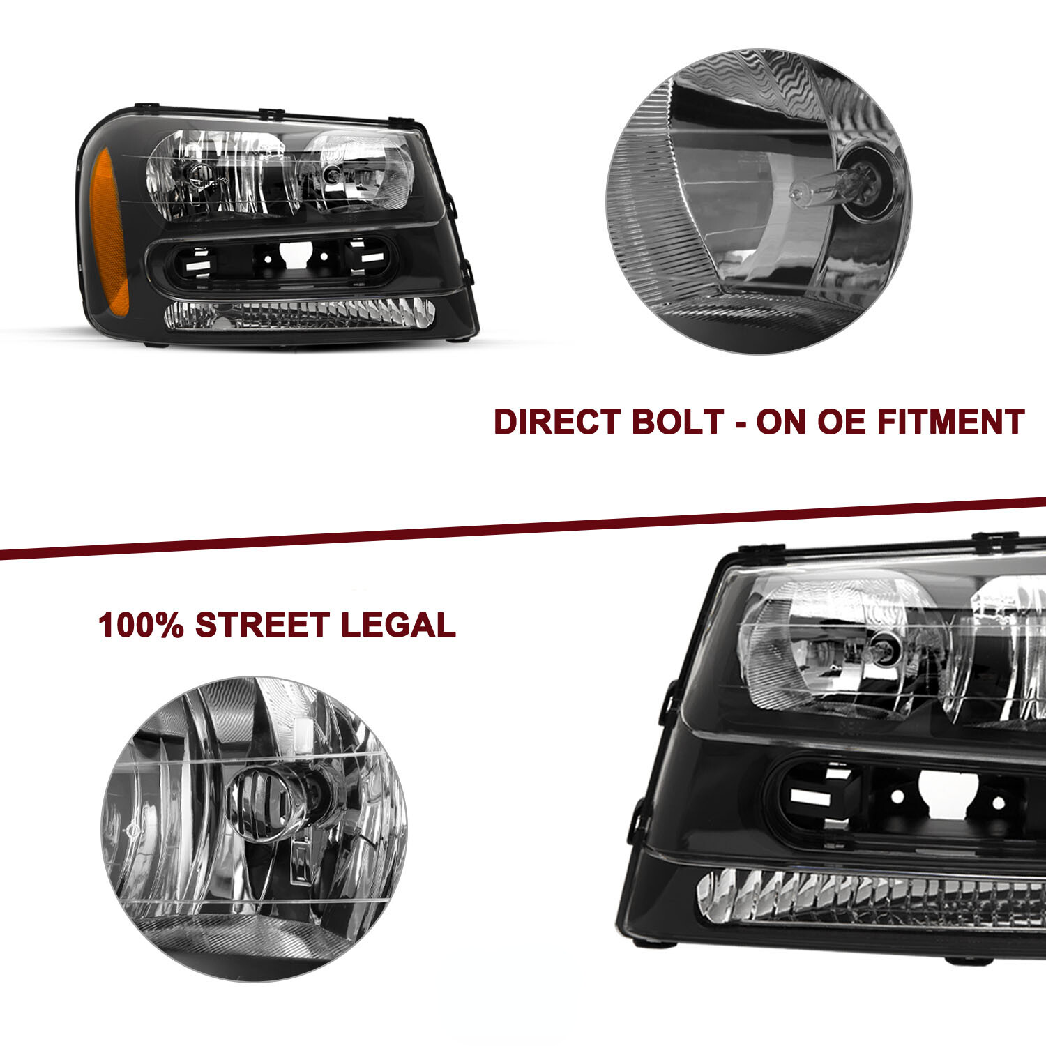 For 20022009 Chevrolet Trailblazer Black Housing Headlights Assembly w