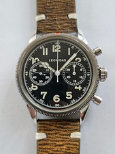 LEONIDAS-CRONO-ACCIAIO-MILITARE-RUOTA A COLONNE-VALJOUX 22-OVERSIZE (43 MM)-RARO