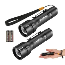150 Lumen Aluminum LED Flashlight 2PC 3 Modes Zoomable Flashlight w/2 AA Battery