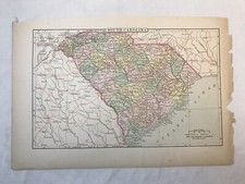 Vintage Colored Map of South Carolina 5.75x9in