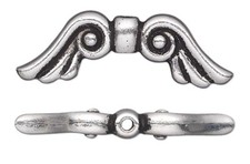 2 TierraCast Antiqued Silver Plated Pewter 21x7x3mm Doublesided Angel Wing Beads