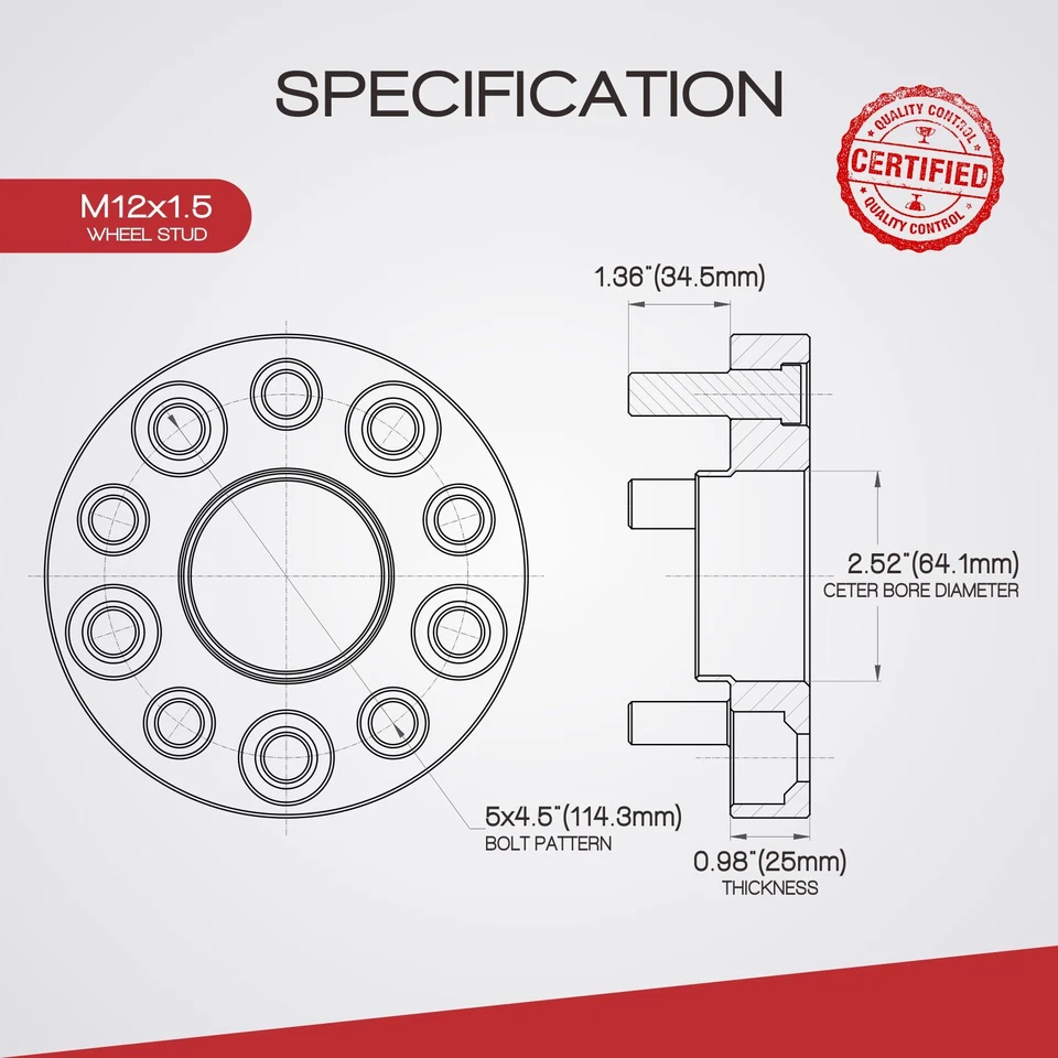 4 piezas espaciadores de rueda de 25 mm 5x114,3 para Honda Civic Acura 64,1 mm diámetro de buje M12x1,5 Foto 4 de 4
