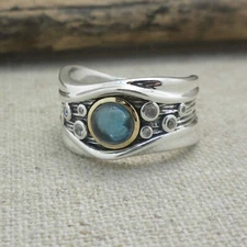 Sterling Silver & 10K Rocks 'N Rivers Ring London Blue Topaz & CZs Size 7 Boxed