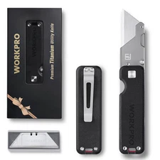 WORKPRO Premium Titanium Utility Knife, CNC Unibody w/10 Extra Blades G-10Handle