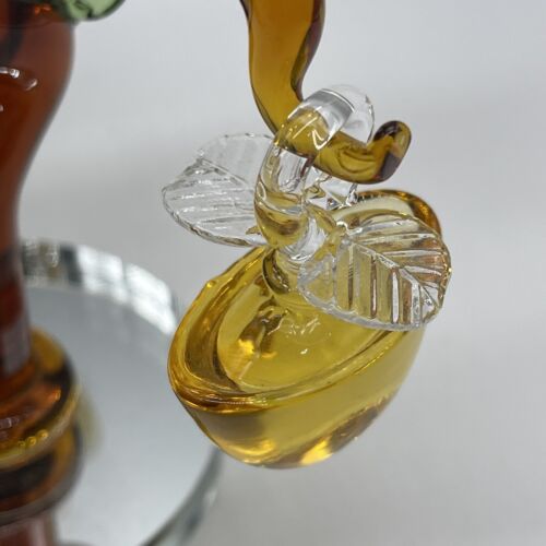 Pier One Amber Glass Tree Miniature Gold Apples Green Leaves Mirrored Base - Picture 7 of 11