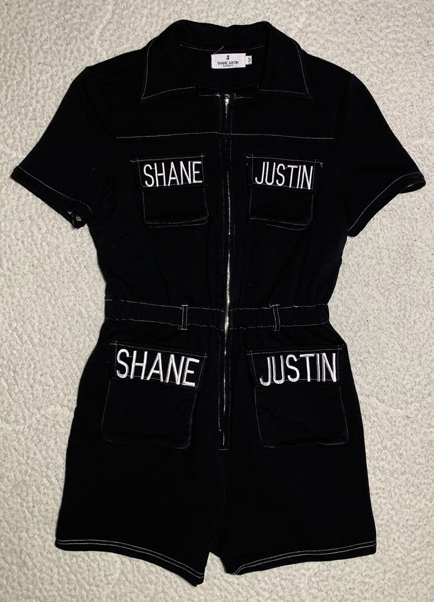 Shane Justin Runway Womens Romper Zipper Pocketed Black Size M eBay