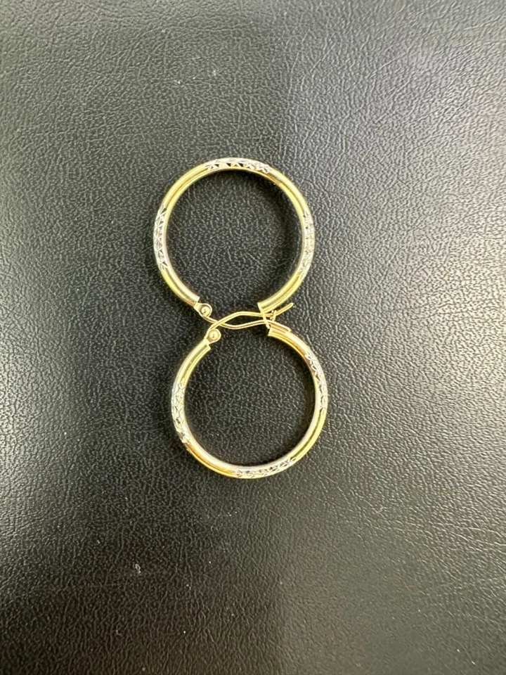 14k Gold Earrings (2 tone hoops) - Image 3 of 3