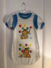 Vintage Girls 4T Night Gown GARFIELD, Original 1978, White Blue Bubbles