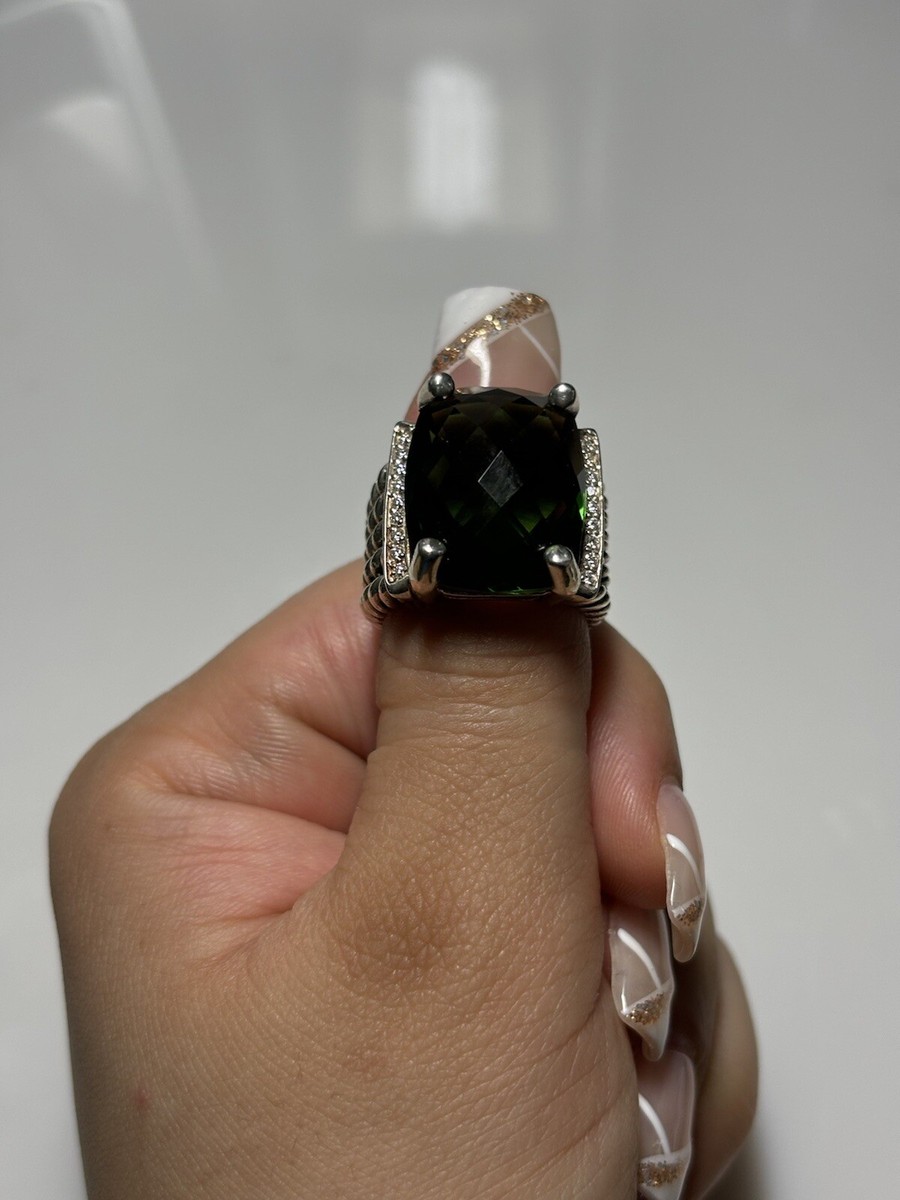 レア　David Yurman 925 ダイヤモンド　天然プラシオライト　リング レア David Yurman 925 ダイヤモンド 天然プラシオライト リング