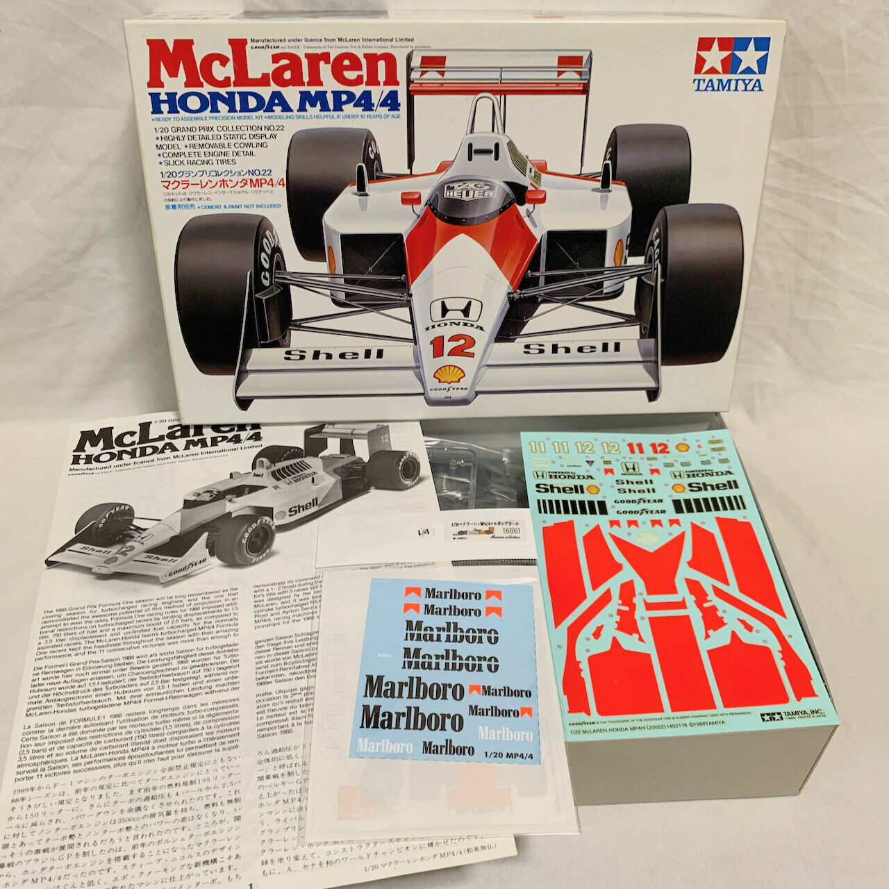 Tamiya 1/20 McLAREN HONDA MP4/4 1988 #12 Ayrton Senna Marlboro Decal Virsion