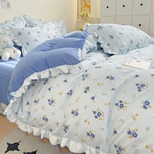 Korean Princess Style Bedding Set PinkBear Quilt Cover Lace Ruffles Duvet Covers - Bild 29 von 36