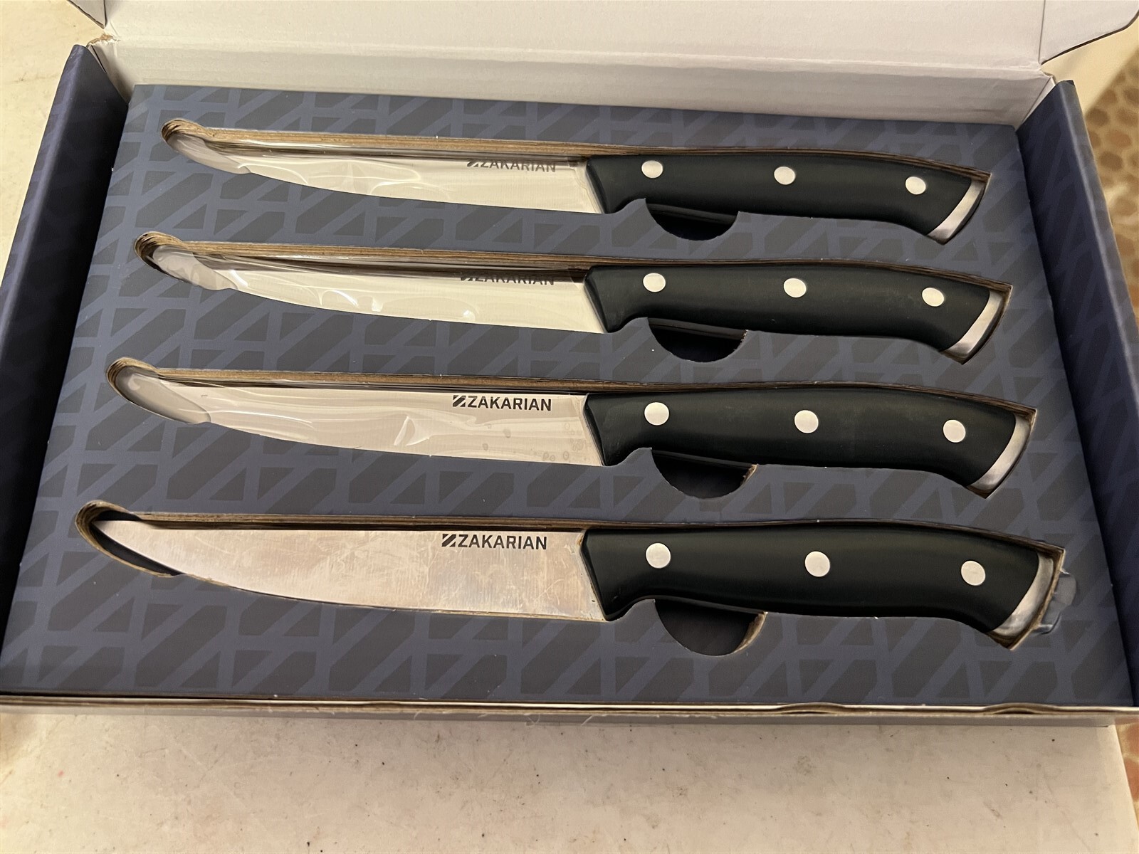 Set of 4 Zakarian Knives Blue Handles In Box eBay