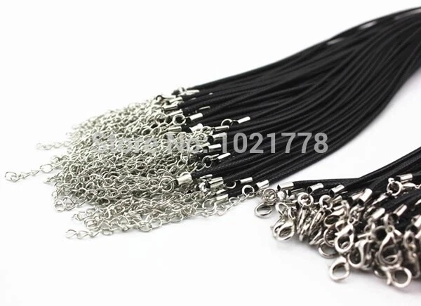 100pcs 1.5mm Black Wax Leather Cord Necklace Rope 45cm Chain Lobster Clasp DIY - image 2 of 4