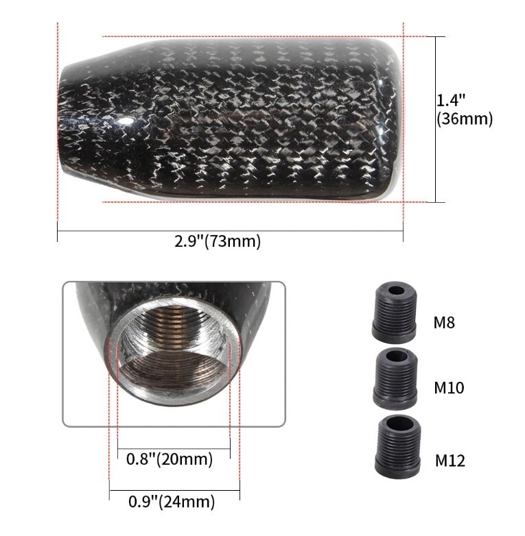 JDM Genuine Carbon Fibre Gear Shift Knob M12x1.25 M10x1.5 M10x1.25 M8x1.25 - Image 4 of 4