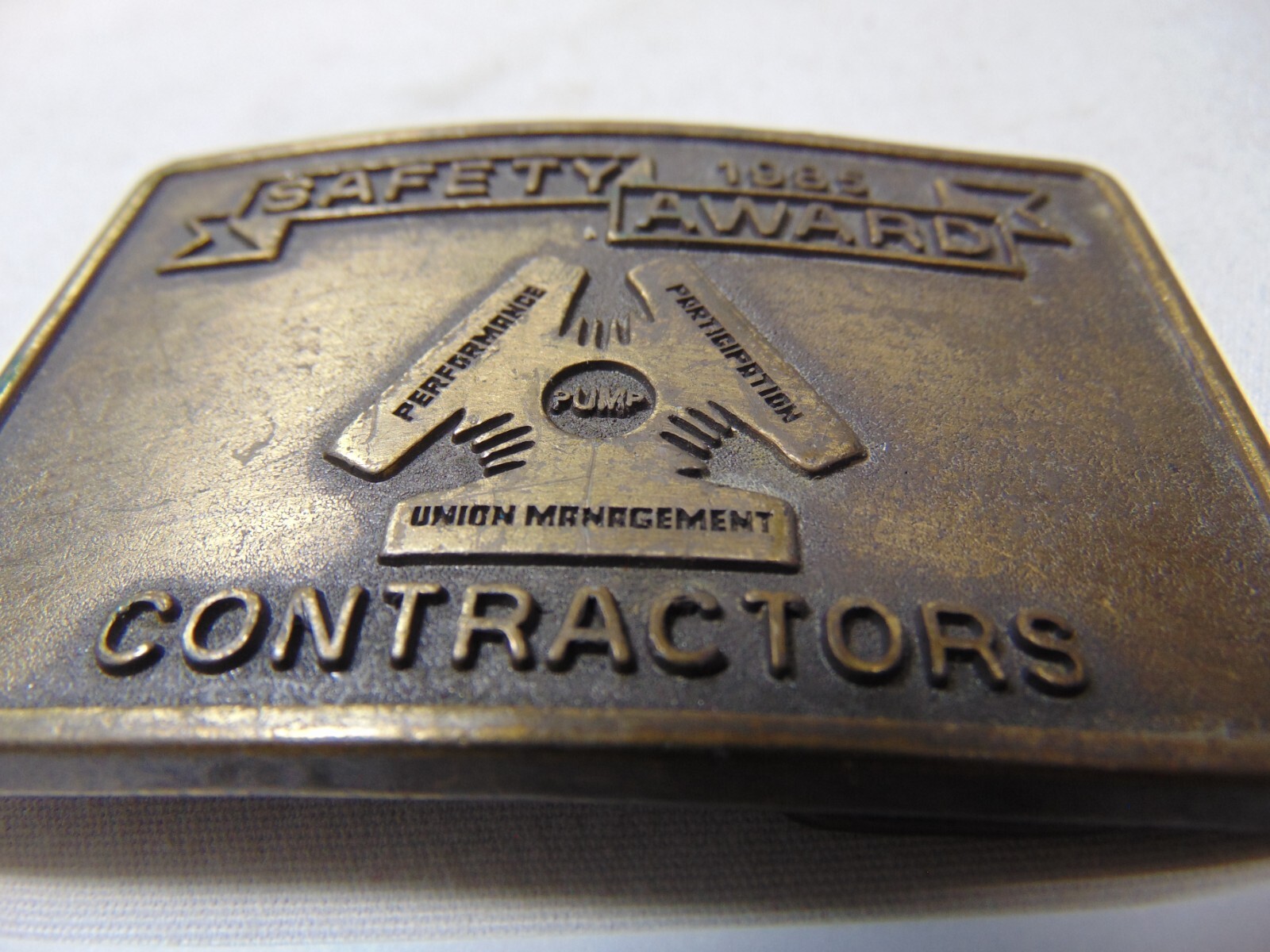 Vintage 1985 Belt Buckle Safety Award Pump Union Managaement