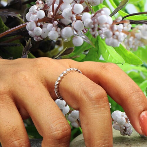 2 CTW Round Cut VVS1 Moissanite Eternity Wedding Band Ring 14K White ...