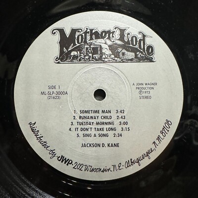 JACKSON D. KANE - SELF-TITLED (VINYL LP) 1973 RARE!! MOTHER LODE