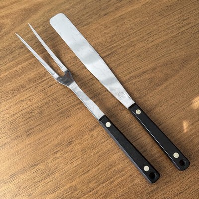 Set Of 2 EUC Vintage FLINT Stainless Vanadium Meat Carving Fork & Spatula 12.5 