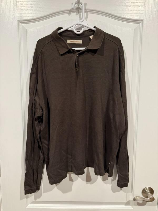 Tommy Bahama Men's Long-Sleeve Polo Brown Size XXL