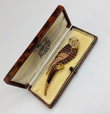 Vintage 1950s Large Budgie Brooch: Pearl Crystal and Enamel Bird Pin Budgerigar