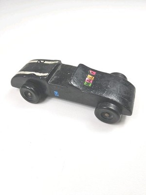Vintage Cub Scout Pinewood Derby Car Black Striped Racing Wooden Toy Handcarved 