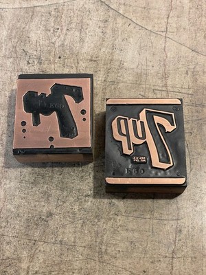 Printing Letterpress Print Block Large Copper Two Color 7-UP Logo / Soda (2937)