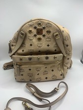 MCM Stark Side Studs Visetos coated canvas leather small backpack Light Brown