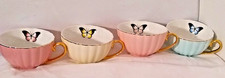 JusAlpha Tea Cups Pastel Color Small Coffee Mugs Gold Handles Rim 4 Piece Set