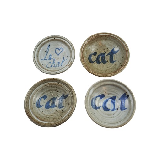 Studio Art Pottery Cat Dish Bowls Set Of 4 Feeding Dishes Artisan Small Shallow