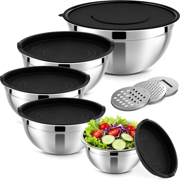 Edelstahl SchüSsel Set RüHrschüSsel SalatschüSsel Deckel Stapelbar KüChe 5 StüCk-image
