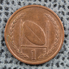 1998 Isle of Man 1 One Penny 1p Rugby Posts Goal Elizabeth II IRB Copper ø 20mm