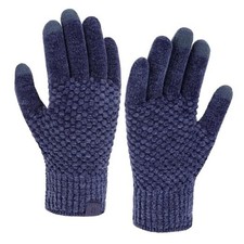 Womens Winter Gloves with Touchscreen Warm Chenille Knit One Size Navy Blue