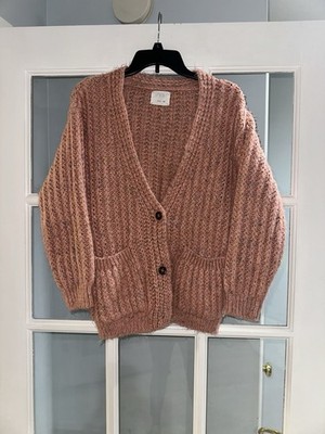 Zara Girls 13-14 Oversized Cardigan Chunky Pink Button Front V-Neck Knit Stretch