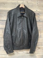 Tommy Hilfiger Men's Genuine Brown Leather Jacket Large Full Zip