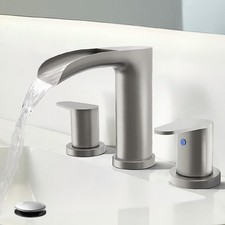 FROPO Brushed Nickel Bathroom Faucets - Waterfall 8 Inch Widespread Bathroom Sin