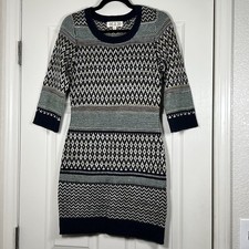 Pink Rose Women’s Sweater Dress 3/4 Sleeve Geometric Pattern 100% Acrylic Size M
