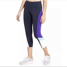 Athleta Sonar Capri Leggings Large Navy Colorblock Yoga Running Pants Athleisure